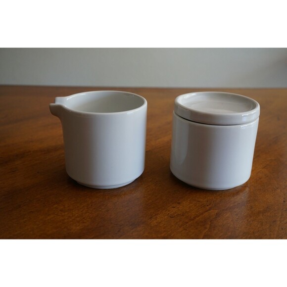 White Bauhaus Trend Pacific Coffee Tea Creamer & Sugar Set Isamu Kenmochi Vtg - Picture 4 of 11